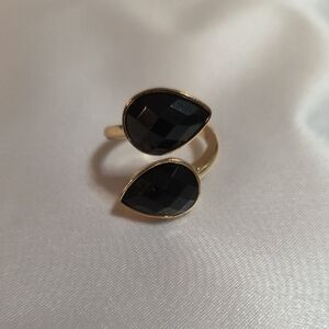 Gold Adjustable Ring with Black Teardrop Stones